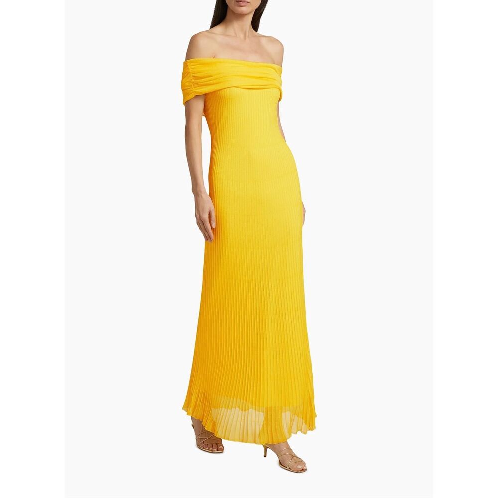 SIMKHAI Laurelle Pleated Off-the-Shoulder Maxi Dress Size S $695